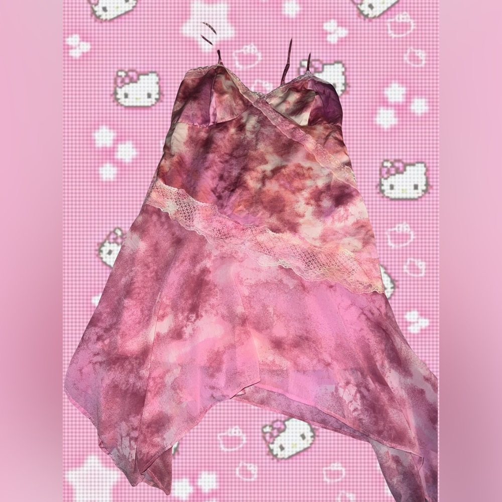 Pink Tie-Dye Handkerchief Hem Slip Dress